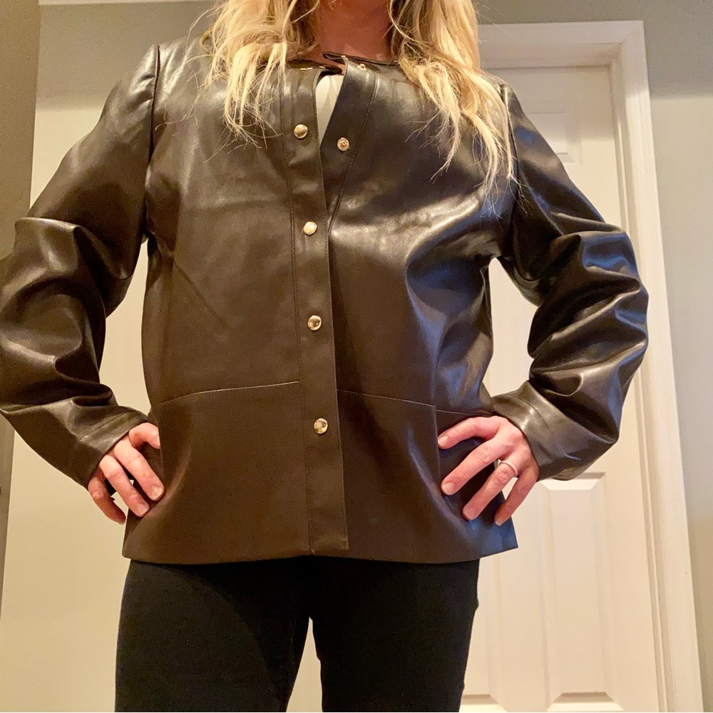 Faux Leather brown CHICO’S size 2 jacket. NWT